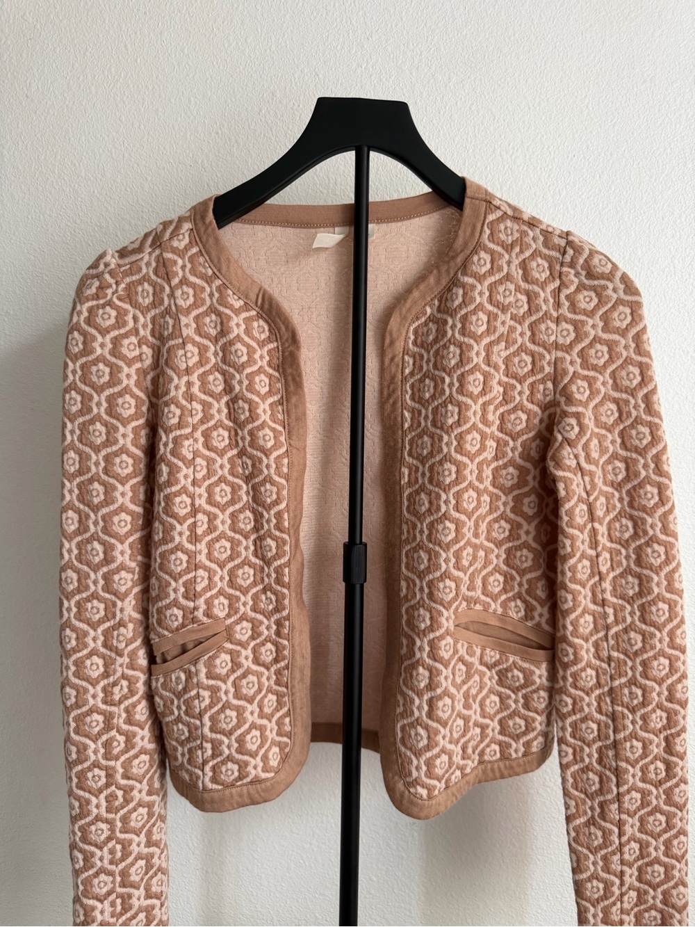 Frenchi Blush Pink Patterned Open-Front Cardigan